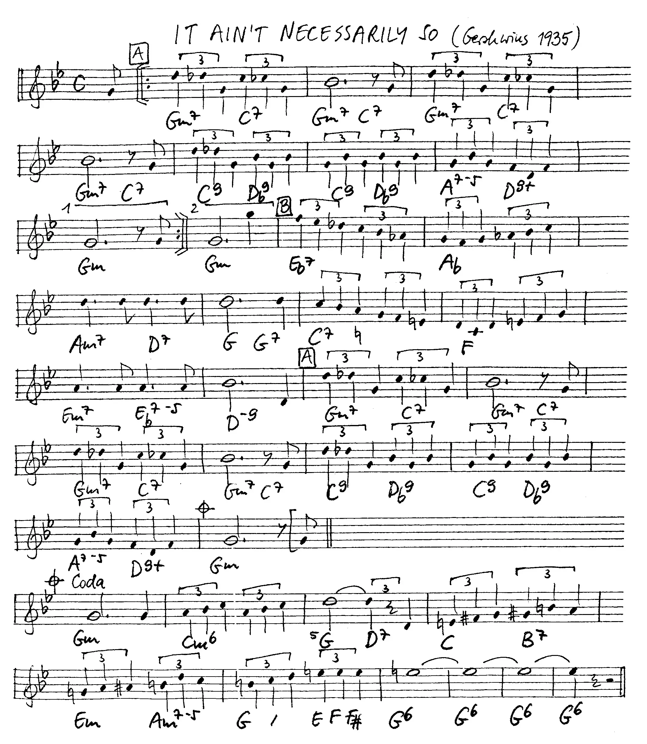 it ain't necessarily so free jazz leadsheet - Courtesy of the Jungle Jazz Band